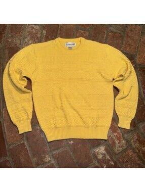 Vintage Expressions Sweater Sz L 100% Acrylic Yellow Geometric Knit 80’s